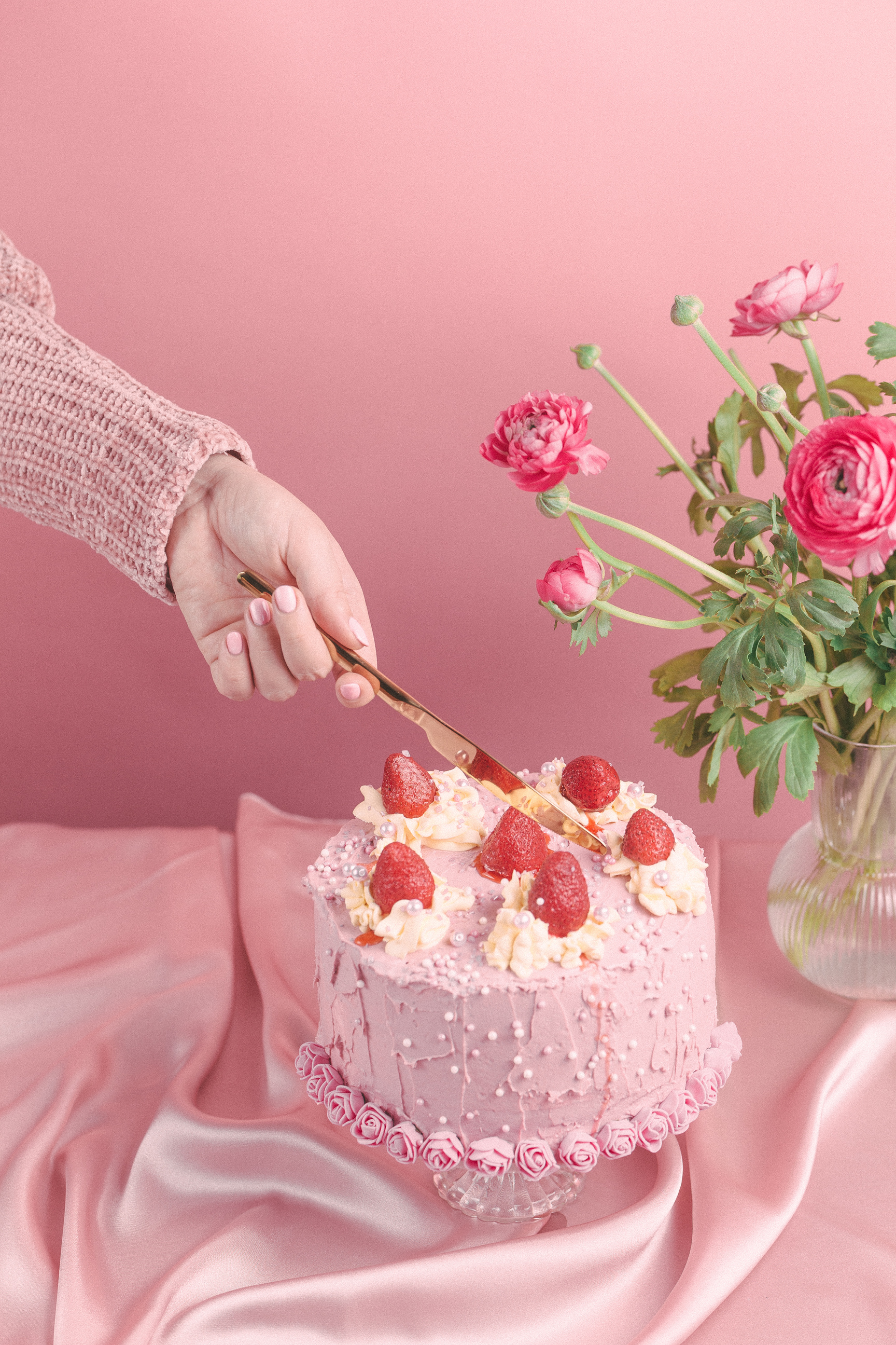 Birthday Cake with Strawberry Toppings and Candles